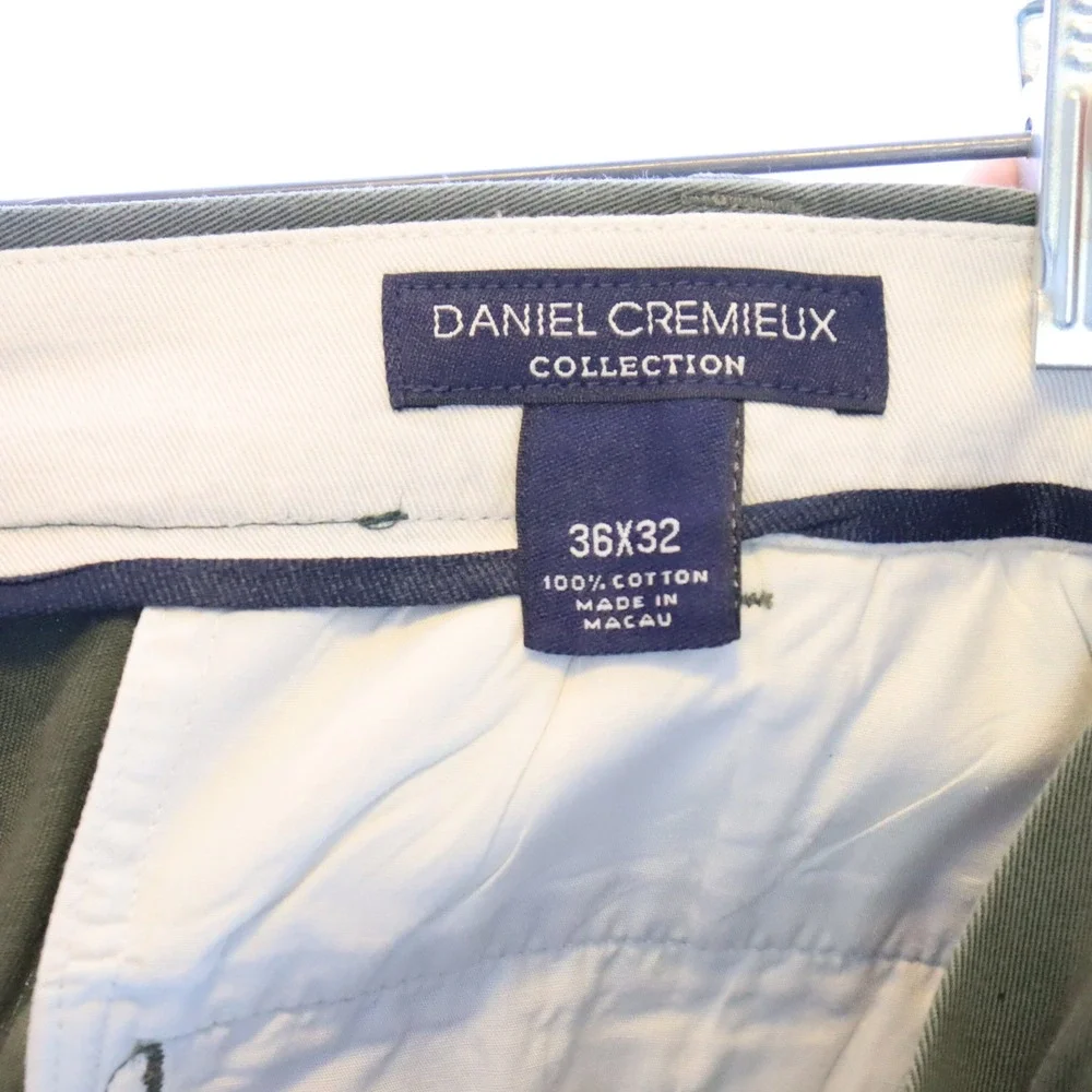 Daniel Cremieux Chino Pants 36x32 Green Mens Pleated Cuffed Cotton Trousers